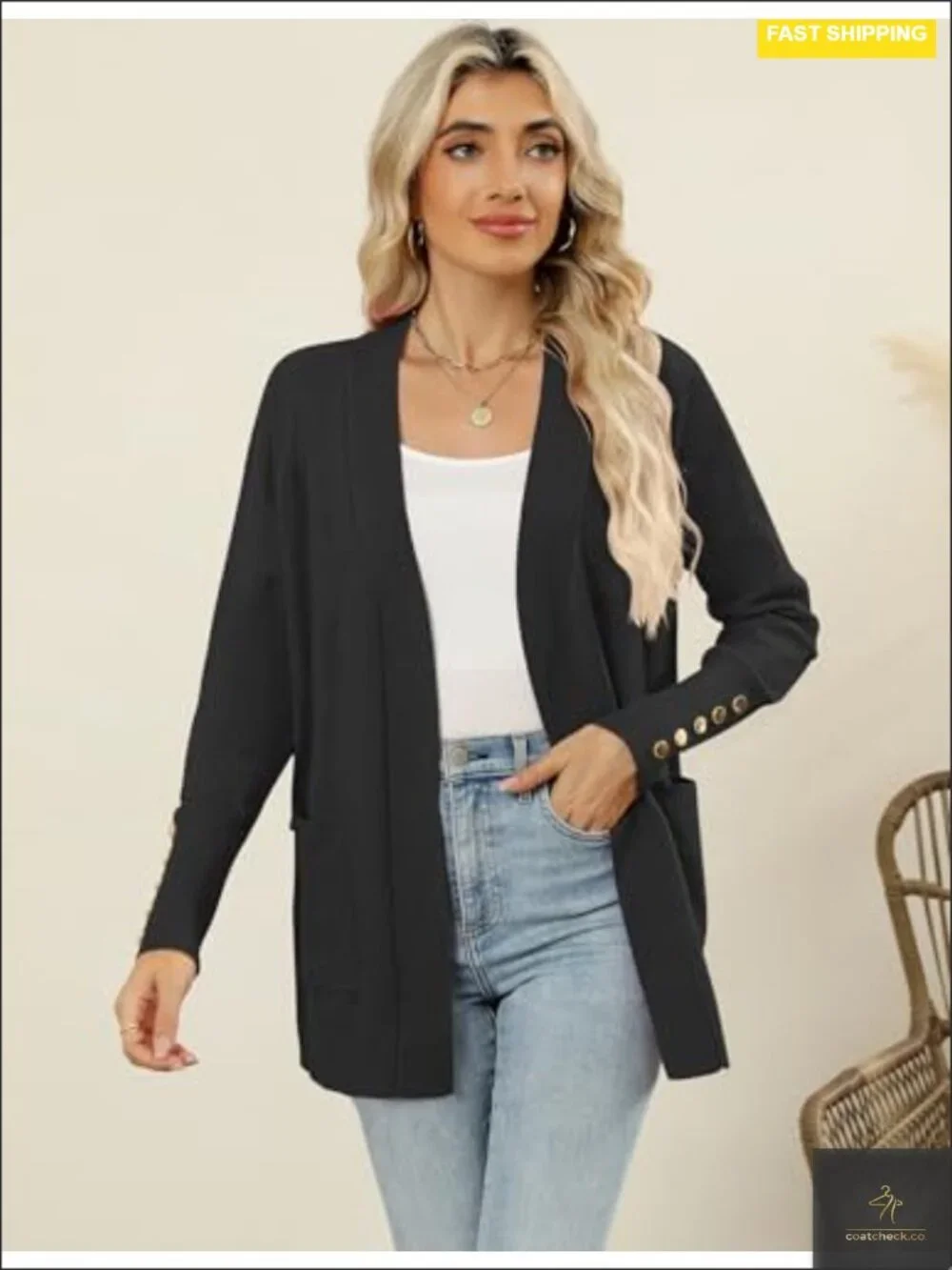 Lightweight Long Sleeve Open Front Knit Cardigan with Pockets